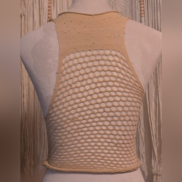 Halter Fishnet Rhinestone Crop Top - Picture 8 of 8